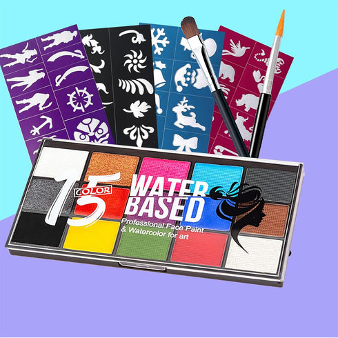 15 Colors Face Painting Kit for Kids Party,Cosplay,Clown,Costume Makeup Pallet-Parties,Birthday,Halloween Face and Body Paint Berggers...