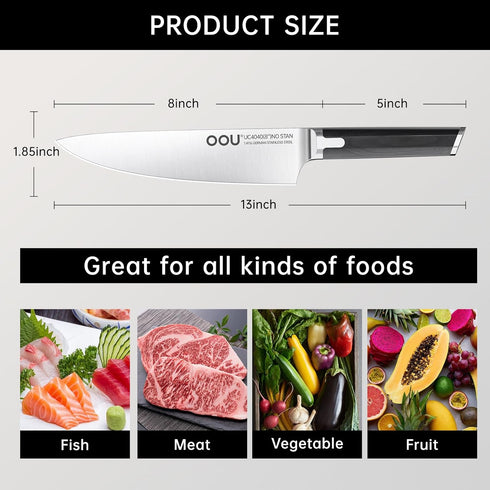 Professional Chef Knife 8 Inch Kitchen Knife, German High Carbon Stainless Steel Super Sharp Chef's Knife With Ergonomic Solid Wood Handle, Useful...