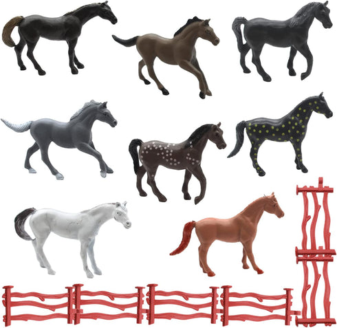 Animal Assorted Mini Plastic Figures Toy Set, Educational Party Cake Topper, Goody Bag Filler (8pcs horse)...