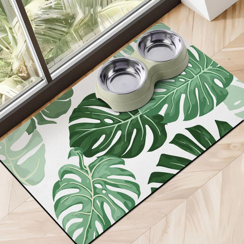 Dog Food Mats for Floors Super Absorbent, Pet Cat Food Mat - Non Slip Dog Bowl Mats for Food and Water, Eco-Friendly Boho Dog Placemats Feeding Ma...