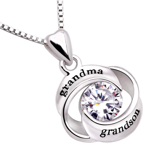 ALOV Jewelry Sterling Silver grandma and grandson Love Heart Cubic Zirconia Pendant Necklace...