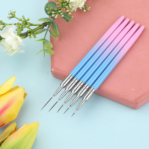 5Pcs Nail Art Liner Brushes, 7/9/11/15/20mm Fine Nail Painting Brushes, Pink to Blue Gradient Nail Art Design Brushes Kit with Metal Handle Nylon ...