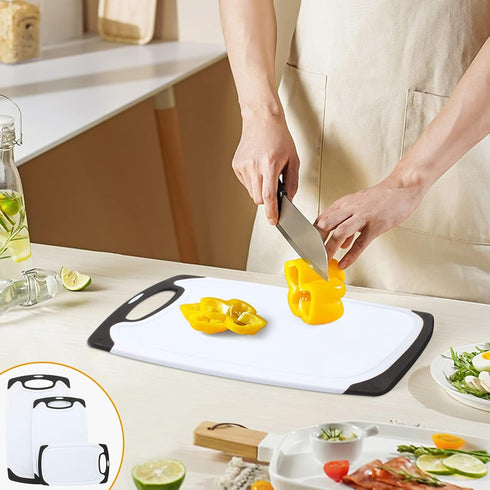 KUFUNG Kitchen Cutting Board - Juice Grooves with Easy-Grip Handles, Non-Porous, Dishwasher Safe (S, Black)...
