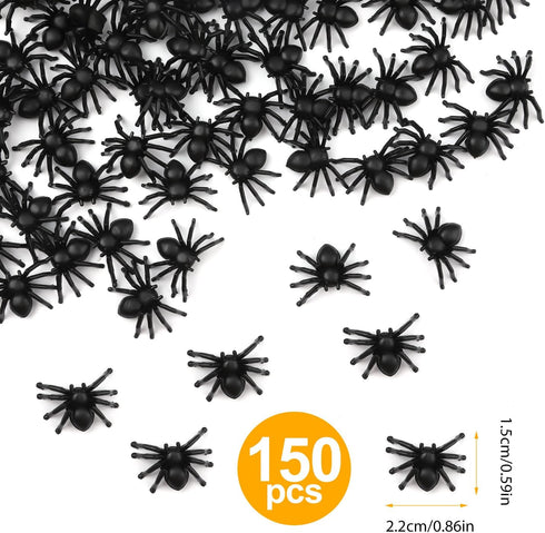 150pcs Realistic Spider Halloween Decoration, Plastic Mini Spider Black Realistic Scary Spider Prank Halloween Haunted House Decorations for Hallo...