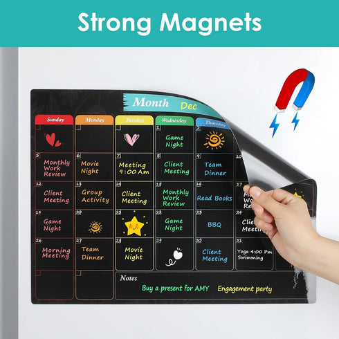 MaxGear Monthly Black Magnetic Calendar for Refrigerator, 16" X 12" Fridge Calendar Chalkboard, Magnetic Dry Erase Calendar White Board Planning B...