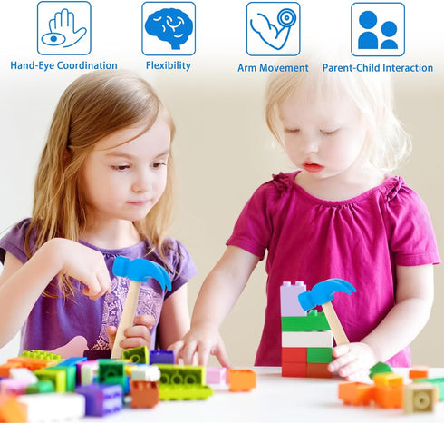 2 Pack Wooden Hammer Toys Simulation Hammers Maintenance Tools Educational Toys for Kids Birthday Party Games Supplies (Blue)...