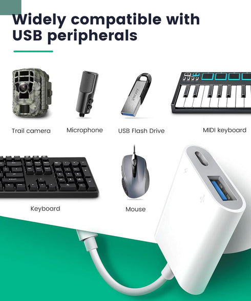 USB Adapter for iPad/iPhone, Lightning to USB Female OTG Adapter Compatible with SD Card Reader/USB Flash Drive/Microphone/Hard Disk and MIDI,Plug...