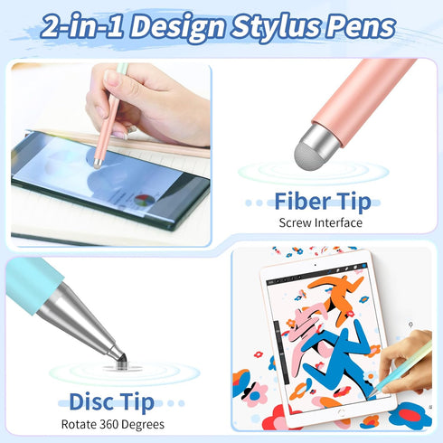 Stylus Pens for Touch Screens(2 Pcs), 2-in-1 Stylus Pen for iPad Compatible with/Tablet/Android/iPad/iPhone/iOS and All Capacitive Touch Screens (...