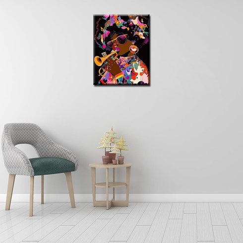 African Lady Black Girl Oil Painting Musical Performance Paint by Number Kits 16 x 20 inch Canvas DIY American African Paintwork for Kids Adults B...