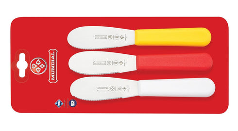Mundial 3 Pack Serrated Edge Sandwich Spreader, 3.5 Inch, Brazilian High Carbon Stainless Steel, Ergonomic Polypropylene Handle for Pasting & Fros...