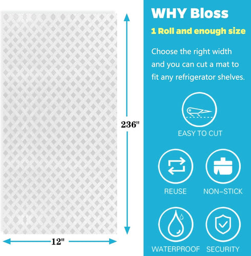 Bloss Fridge Liners, Refrigerator Liners, Easy to Clean Fridge Shelf Liners Non-Slip Refrigerator Mats for Shelves,Cabinet, Drawers, Cupboard(Grid...