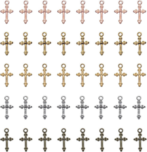 50 Pcs Vintage Crucifix Pendants Beading Charms with Hole Small Chic Elegant Metal Religious Bulk Cross for Jewelry Making Kit DIY Bracelet Neckla...