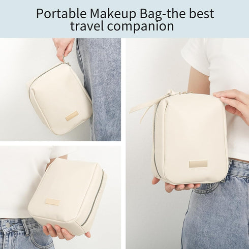 Makeup Organizer Bag for Women, Small Cosmetic Bag Makeup Bag for Purse, Travel Leather Make Up Bag, Cosmetic Organizer pouch, Aesthetic Makeup Ba...