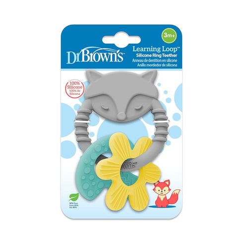 Dr. Brown's Learning Loop Fox, Baby Teether Ring with Multiple Shapes & Textures, Soft 100% Silicone, BPA Free, 3m+...