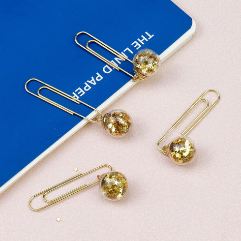 10PCS Paper Clips Office Note Paper Clamp Mini Clothespin Paperclips with Crystal Ball for Paper Organizer Paperwork (Gold)...