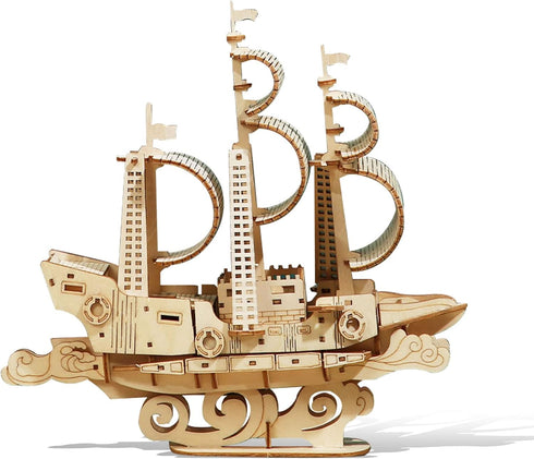 3D Wooden Sailboat Puzzle for Adults Wood Block Puzzle-Model Building Kit-Gift for Birthday/Father's Day...
