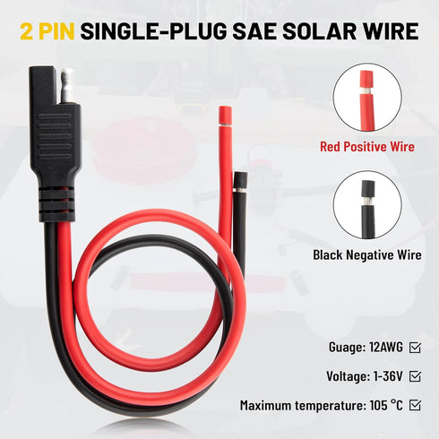 Oyviny 8PCS 12AWG SAE Connector Cable 1 Feet 2 Pin SAE Single Plug Quick Connector Disconnect Power Extension Cable Solar Panel Battery Wire 33CM ...