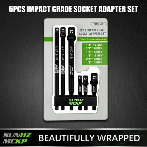 SUNHZMCKP 6-Piece Impact Grade Socket Adapter Set, 3" & 6" Extension Bit with Holder, 1/4-Inch Hex Shank Extension To 1/4", 3/8" and 1/2" Drive, A...
