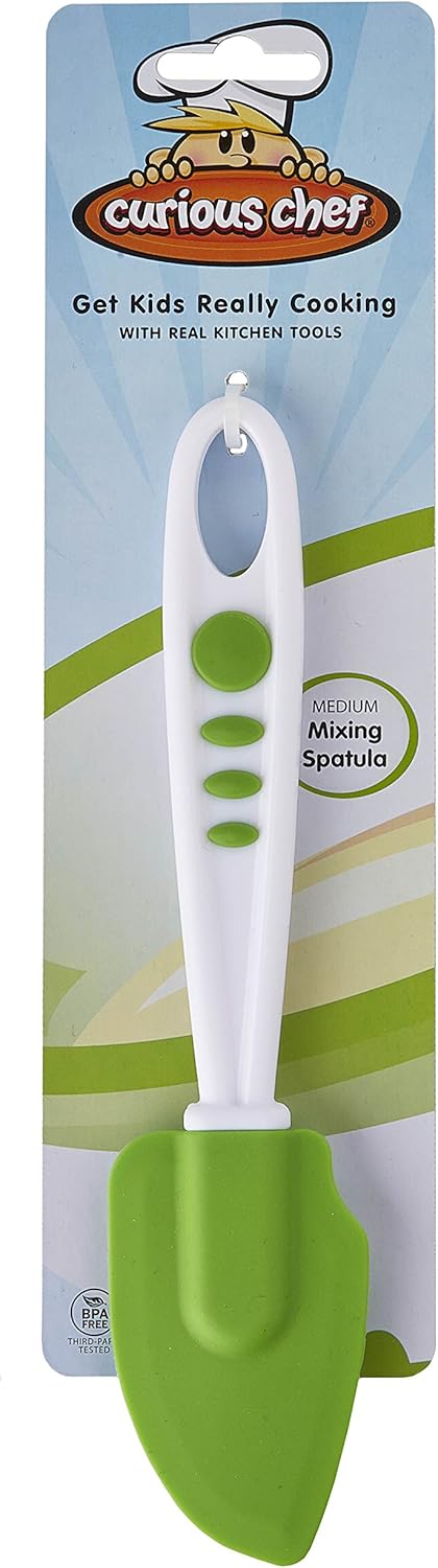 Curious Chef Kids Silicone Spatula - Medium Green - Ergonomic Soft-Grip Handle & Dishwasher-Safe - Safe Spatulas for Toddlers with Mixing & Spread...