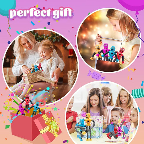 Pop Tubes Robot Fidget Toys 12 Packs Telescopic Suction Cup Stretchy Robots Toys Autism Sensory Shape Changing Toys for Toddlers Kids Party Favors...
