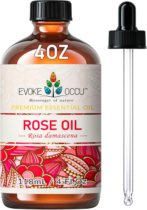 EVOKE OCCU Rose Essential Oil 4 Oz, Premium Rose Oil for Diffuser Fragrance DIY Candle Soap Making-118ml...