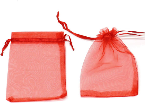 50pcs Drawstring Organza Jewelry Candy Pouch Christmas Wedding Party Favor Gift Bags (8x12, Red)...