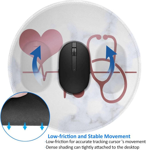 Mouse Pad Nurse Doctor Heart Stethoscope Marble Mouse Pads for Desk, Stitched Edge Mousepad with Non-Slip Rubber Base, Gaming Mouse Mat for Comput...