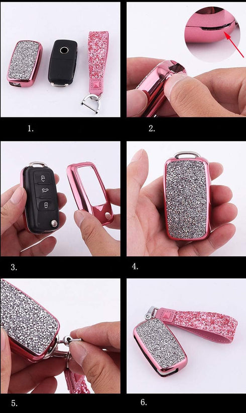 Royalfox(TM) 3 Buttons 3D Bling flip Folding Remote Key Fob case Cover for VW Volkswagen Jetta GTI Passat Golf Tiguan Touareg Beetle Multivan Sagi...