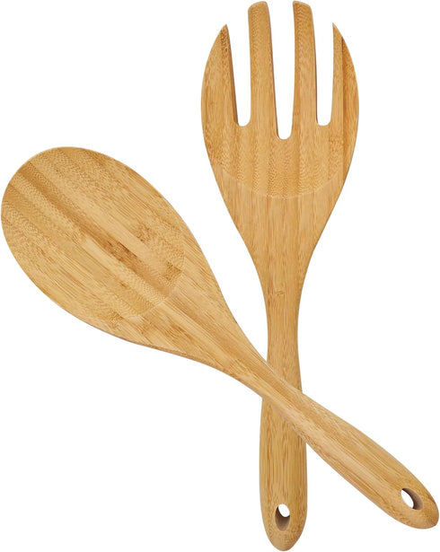 12 Inch Bamboo Wood Salad Servers, Cooking Utensils - Spoon and Fork...