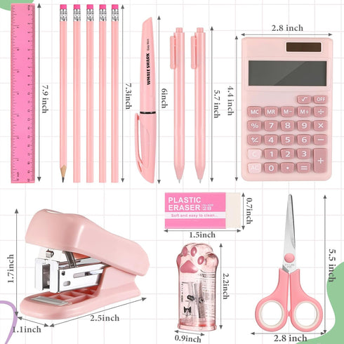 15 Pcs Back to School Supplies for Kids Cute Stationery Supplies Mini School Office Supplies Kit includes Stapler Ruler Pencils Scissor Pencil Sha...