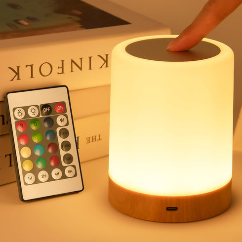 Night Light, LED Touch Bedside Table Lamp, Muti-Colour, USB Rechargeable, Remote Control, Portable Lamp for Baby Bedroom, Living Room...