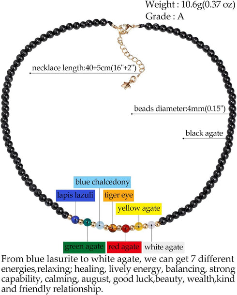 Jewever 7 Chakra Beaded Choker Necklace for Women Black Agate Healing Crystals and Gemstones Meditation Yoga Balance Jewelry...