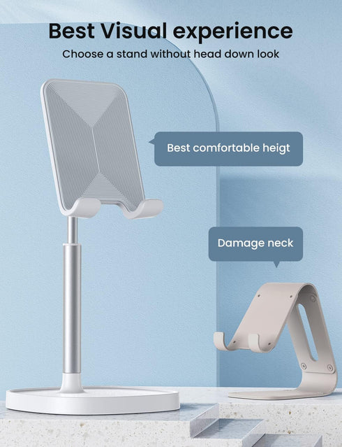LISEN Desk Organizers and Accessories Workspace Cell Phone Stand White Height Angle Adjustable Stable Holder Sturdy Stand for 4-10in iPhone 13 Pro...