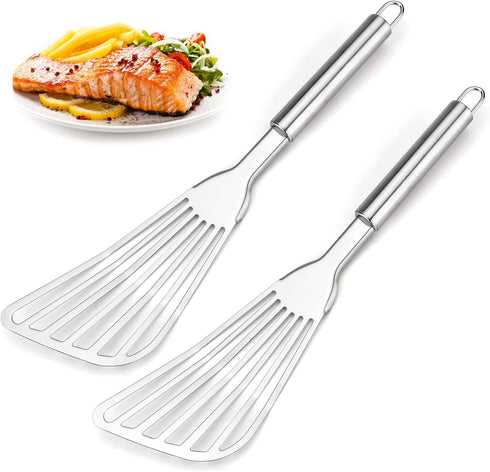2-Piece Premium Fish Spatula Set, Big Size Stainless Steel, Thickness Blade Turner for Cooking, Flipping, Frying and Grilling...