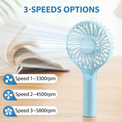 RJVW Portable Handheld Fan, 3 Speeds Mini Portable Fan, Rechargeable Powerful Hand Fan, Battery Powered Small Personal Lash Fan for Travel Concert...