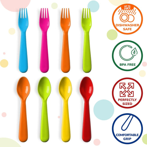 Plastic Toddler Utensils Set of 12 Kids Utensils Forks and Spoons - BPA FREE/Dishwasher Safe Toddlers Silverware Set Brightly Colored Children's S...