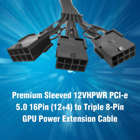 Premium Sleeved 12VHPWR PCI-e 5.0 16Pin (12+4) to Triple 8-Pin GPU Power Extension Cable (F04-303BK)...