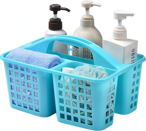 ALINK Plastic Shower Caddy Basket with Compartments, Portable Divided Cleaning Supply Storage Organizer with Handle for College Dorm Bathroom -Blu...