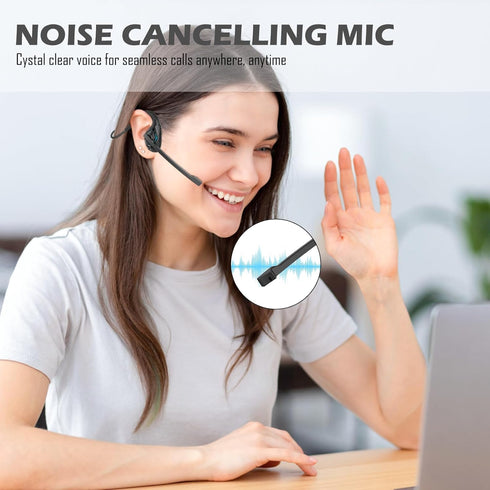 Bluetooth V5.3 Headphones w/Noise Cancelling Boom Mic, Open Ear Headset with Mic, Lightweight Comfortable Wireless Headset for Phone Call Office M...
