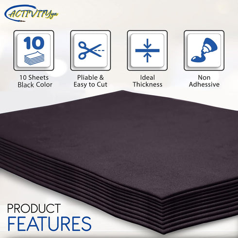Black EVA Foam Sheets, 9 x 12 Inch, 2mm Thick Handicraft Foam Paper for Arts and Crafts, by ACTIVITYya - 10 Sheets...