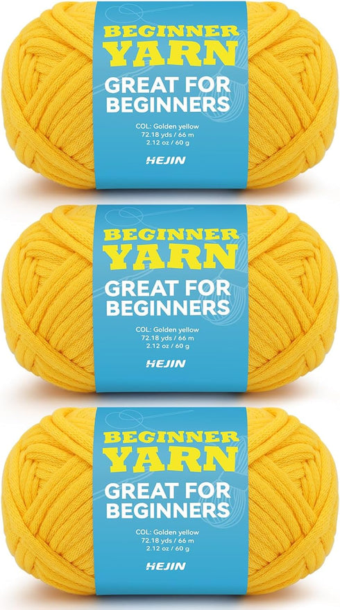 3x60g Yellow Yarn for Crocheting and Knitting;3x66m (72yds) Cotton Yarn for Beginners with Easy-to-See Stitches;Worsted-Weight Medium #4;Cotton-Ny...