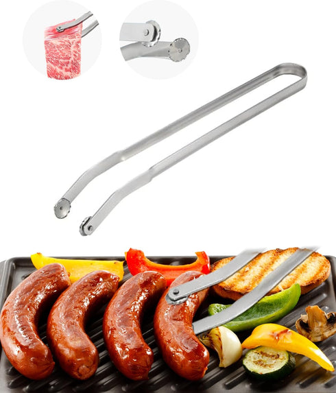 BBQ Sausage Cooking Rotating Tongs, Tongs for Grilling, Tongs for Cooking, Flip Bacon Steak Meat Sausage Vegetables BBQ Tongs, Cooking Tongs Stain...