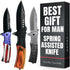 Spring Assisted Knife - 3.66" Sharp Blade - Tactical Pocket Knife for Men with Wood Handle Glass Breaker & Clip - Best Folding Knives for EDC Camp...