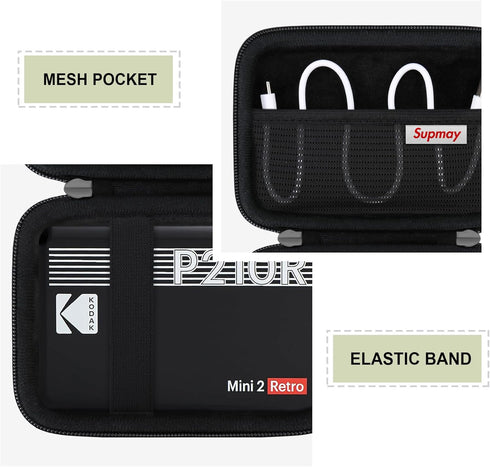 Hard Carrying Case for KODAK Mini 2 Retro 4PASS Portable Photo Printer, Instant Printer Travel Storage Holder with Mesh Pocket for USB Cable and O...