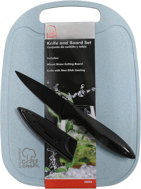 Chef Craft Select Wheat Straw Cutting Board and Knife Set, 10 inch x 7.5 inch, Blue...