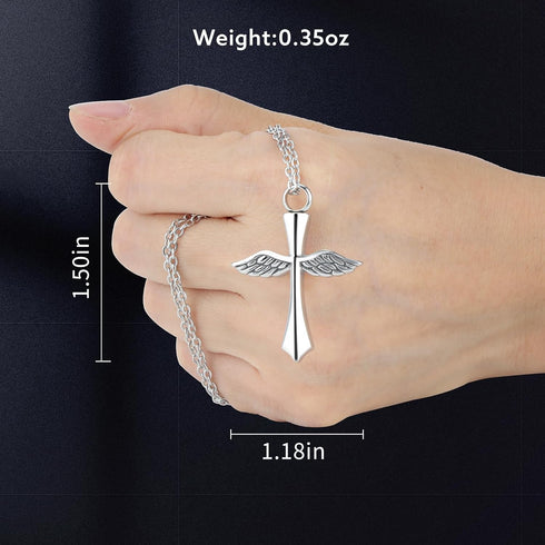 Cross Pendant for Car Rear View Mirror Decor Hanging Ornament Stainless Steel Angel Wings Cross Necklace Amulet Jewelry Men Boys Christian Gift...