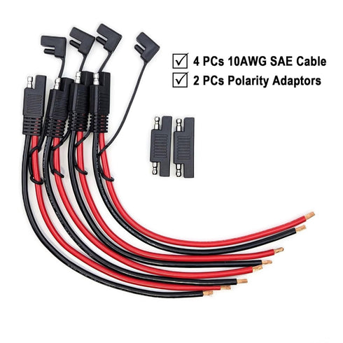 4PCs 10 AWG SAE Connector to Bare Wire Pigtail Pure Copper Cable with Dust Caps and 2PCs RP Adapters for Quick Connect Motorcyclist Solar Panel Ba...