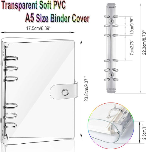 2 PCS A5 Clear Soft PVC Notebook Cover, Refillable Paper PVC Binder, Loose Leaf Personal Planner Binder (2 Transparent)...
