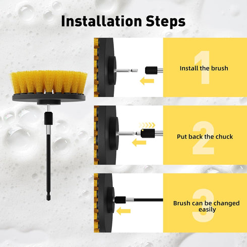 4Pack Drill Brush Attachment Set, Scrub Brush for Drill, Power Scrubber Brushes with Extended Attachment, All Purpose Drill Brush Cleaning Kit for...