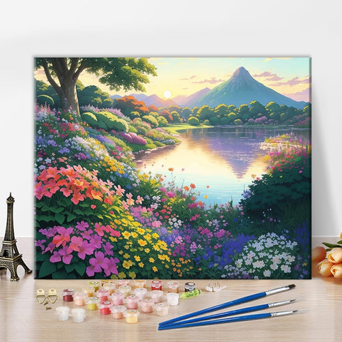 TUMOVO Paint by Numbers for Adults, Landscape DIY Oil Painting Flower Mountain Forest Clouds Reflection Acrylic Paint by Number Kits for Kids Begi...